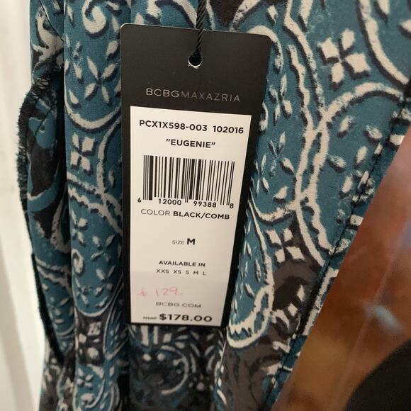 New NWT BCBG Maxazria Eugenie High Low Scroll Print Blouse MEDIUM Georgette Top - Picture 4 of 14